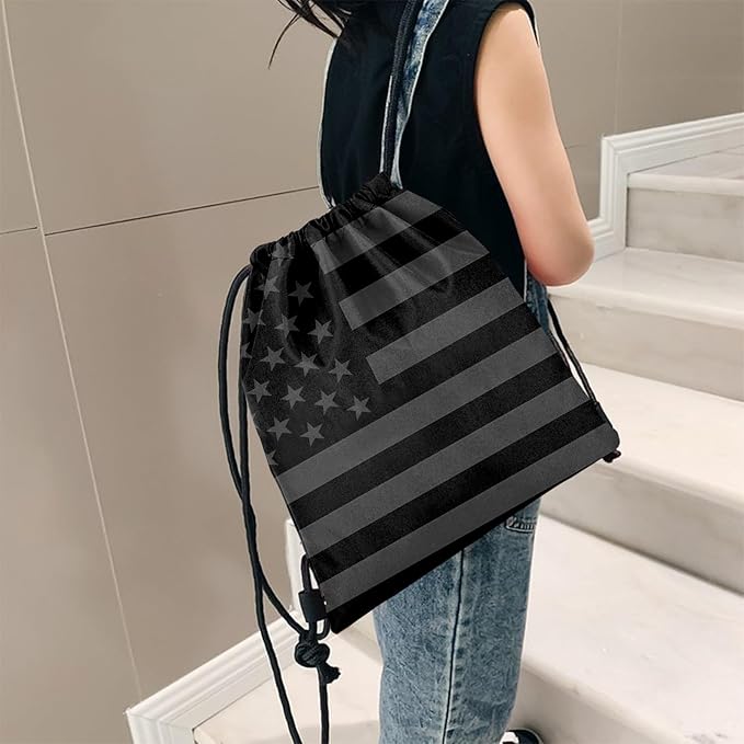 Drawstring Backpack for String Bag Waterproof Cute Sports Beach Swimming Travel (13"×17")-Flag