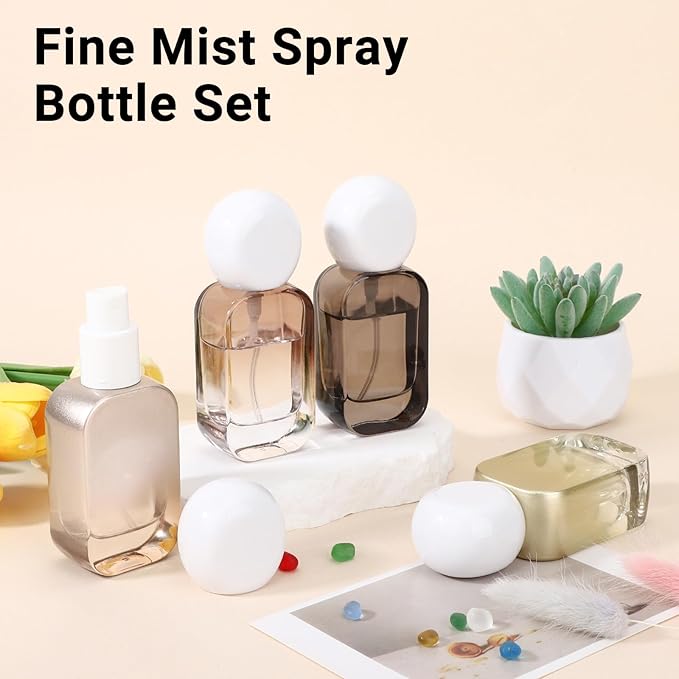 Segbeauty 1oz Fine Mist Glass Spray Bottle Dispenser with Pump, 4pcs Refillable Empty Travel Size Perfume Bottle with Round Cap, 30ml Mini Travel Liquids Cologne Container for Toiletries, Mixed Color