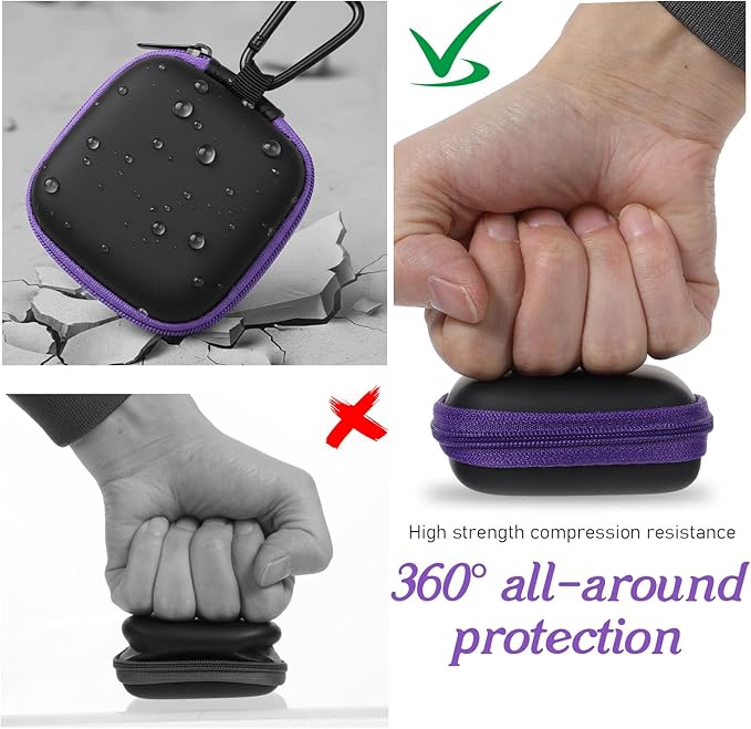 2 Pcs Square Earbud Case EVA Carrying Case Storage Bag with Carabiner Earbud Bag Cell Phone Accessories Organizer for Earbuds in-Ear Headphones Earpieces Earphones Headsets Green Purple