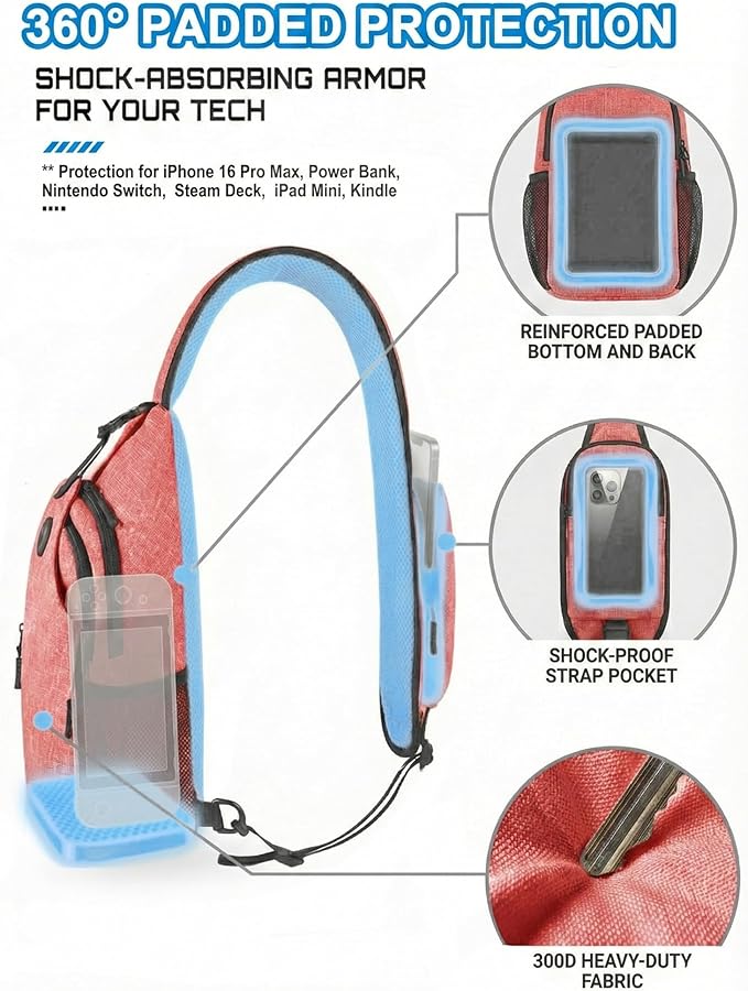 Sling Backpack for Women & Men, Crossbody Travel Bag with Water Bottle Holders, 17 Pockets, Quick-Access Phone Pocket, Hidden Security Pocket, Fits 11" Tablet, for Daily Carry, Travel, Theme Parks