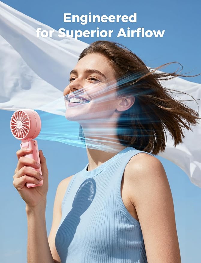 Aecooly Mighty Portable Handheld Fan | 20H Max Cooling Time | 3 Flexible Modes | 5 Speeds Wind | Battery Level Display | USB Rechargeable Mini Personal Battery Powered, Gifts for Women, Travel -Pink