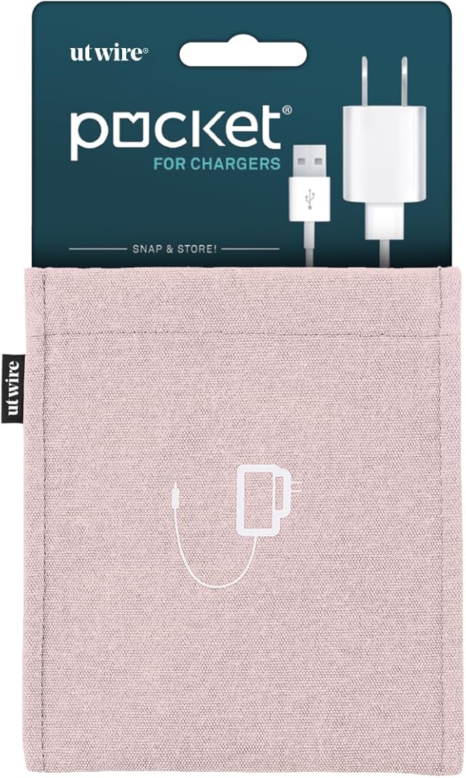 UT Wire Pocket Snap & Store Earphone Case Pouch, Pale Pink with Solid Grey Interior