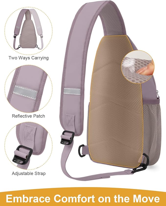 Pritent Crossbody Bags for Women Man, Waterproof Sling Bag Backpack Trendy Casual Cross Body Bags with Convertible Shoulder Strap Chest Bag for Camping Hiking Travel Essentials (Purple, Medium)