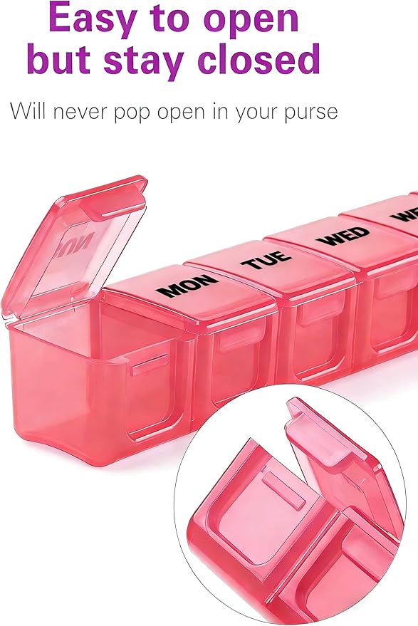 BUG HULL Weekly Pill Organizer Large 2 Packs, Extra Large Travel Pill Organizers, Pill Box 7 Day, Travel Pill Case, Medicine Pill Organizer for Vitamins, Supplements and Medications (White+Red)