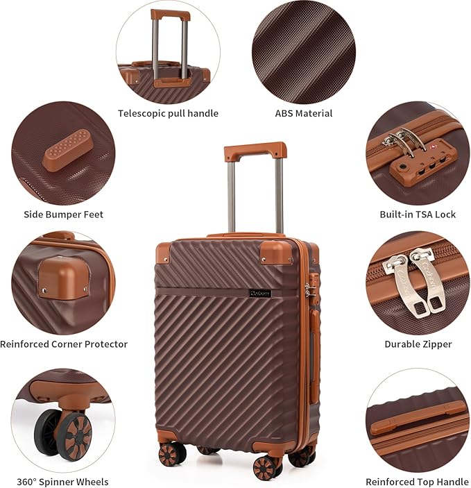 Cosbarn Carry On Luggage 22x14x9 Airline Approved, Hardside 20 Inch Carry on Suitcases with Wheels, Hard Shell ABS Lightweight Carry on Luggage Set, Travel Suitcase Set with TSA Lock, Burgundy