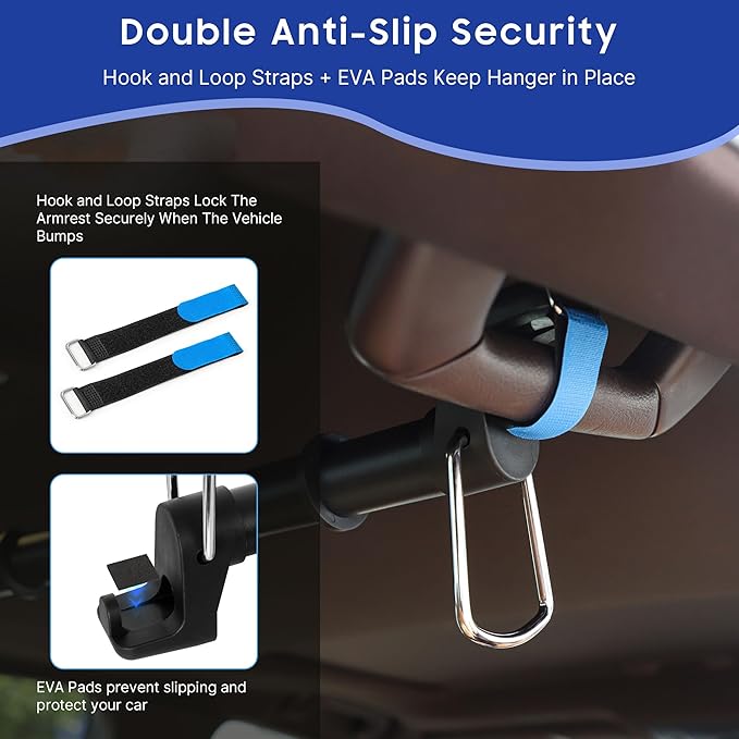 Heavy-Duty Car Clothes Hanger Bar Holds 50 Clothes, Telescopic Clothes Rack for Car Travel (28"-60") Fits Vehicles, SUVs with 2 EVA Anti-Skid Pads & 2 Hook and Loop Straps（Hold Up to 70lbs）