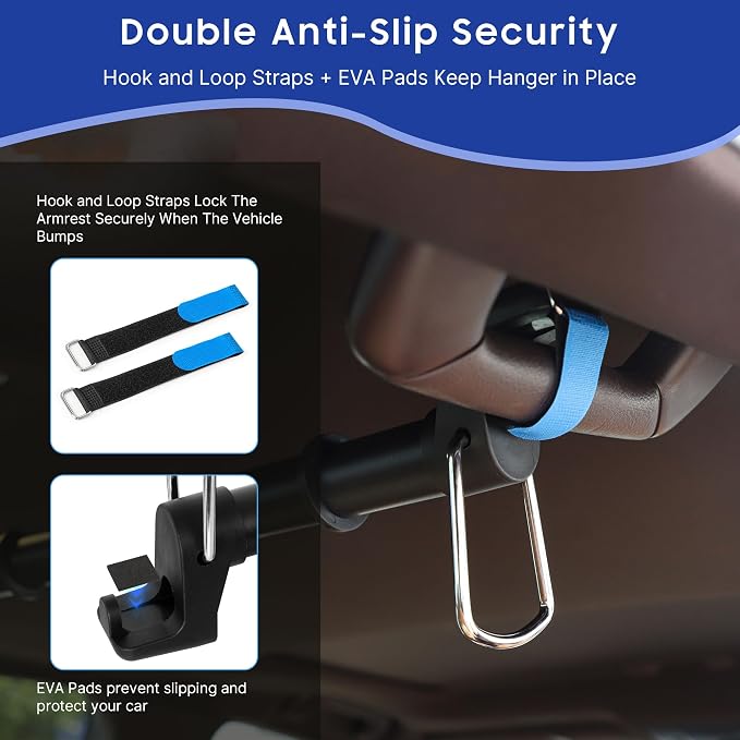 Extra Long Heavy-Duty Car Clothes Hanger Bar, Telescopic Clothes Rack for Car Travel (28"-73") Fits Large Vehicles, SUVs, Trucks, Holds 60 Clothes with 2 Hook and Loop Straps（Hold Up to 70lbs）