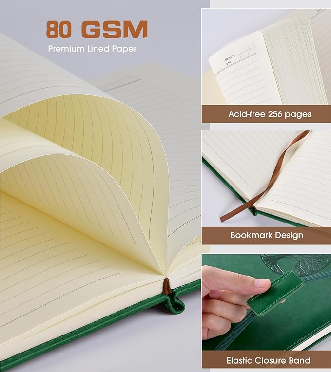 Lined Journal Notebook for Women Men,256 Thick Pages,A5 Hardcover Vintage Leather Journal for Writing,Travel,Business,Work, School,College Ruled Notebooks for Note Taking,Daily Diary 5.7"×8.3"