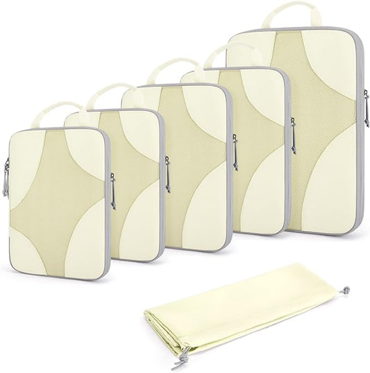 BAGSMART Compression Packing Cubes for Travel, 6 Set/14 Set Compressible Luggage Organizer for Cruise Ship, Lightweight Travel Essentials (1L+2M+2S+Shoe bag+Drawstring bag+Toiletry bag+6Plastic bags)