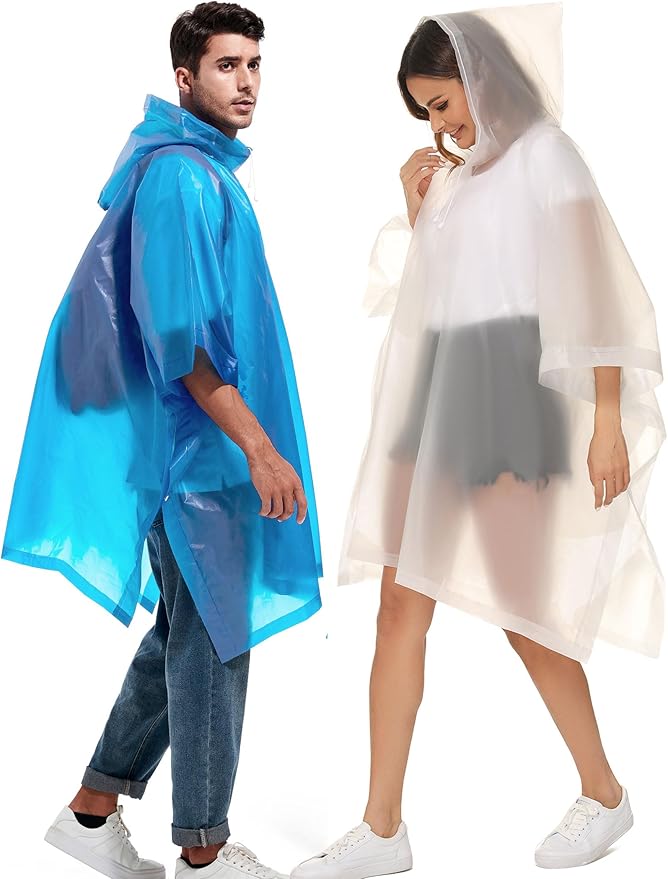 2 Pack Rain Ponchos for Adults Reusable - Raincoats Survival Emergency Heavy Duty Rain Coat with Drawstring Hood