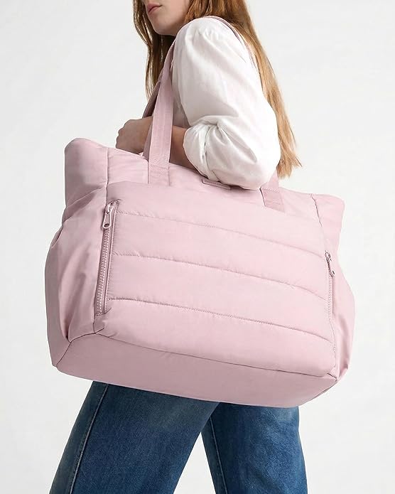 NISHEL Travel Puffy Tote Bag For Women, Ultra-Lightweight Large Tote Purse For Office Day And a Short Weekend Getaway