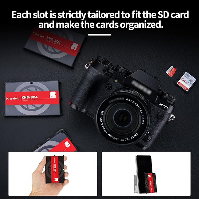 Kiorafoto KHD-SD4 Easy Carry 4 Slots Slim Credit Card Size Lightweight Portable SD Memory Card Case Storage Keeper Holder Protector for 4 SD SDHC SDXC Cards