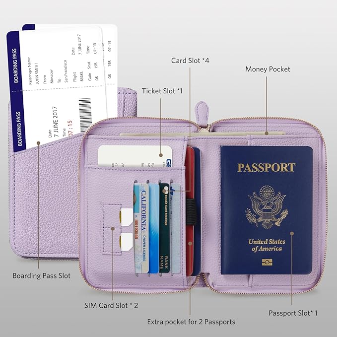 CoBak Passport Holder Cover with Safe Zipper Closure, Premium Passport Wallet for Travel, RFID Blocking Card Case, Waterproof Travel Accessories for Women, Paisley Purple