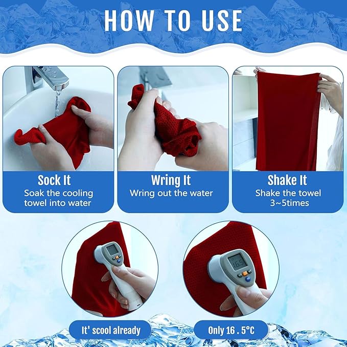 Hosuly 6 Pack Cooling Towels 40" x 12" Sport Towels, Cooling Rag for Neck and Face Ice Breathable Chilly Portable Neck Wraps for Yoga(Red)