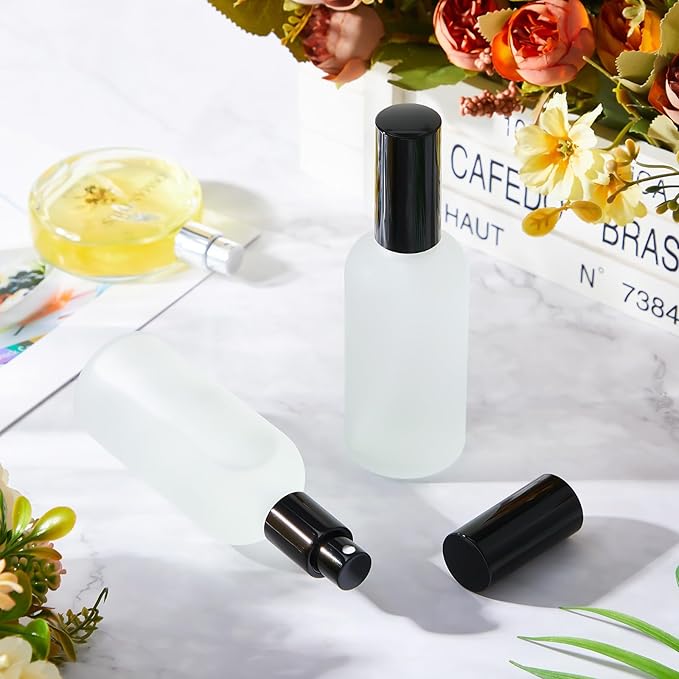 Tessco for you 1 Pcs 30/60/100 ml Glass Spray Bottles Frosted Empty Perfume Bottle Atomizer Refillable Clear Bottle with Fine Mist Sprayer Pump for Room Face Travel Business (Black,3.4 oz)