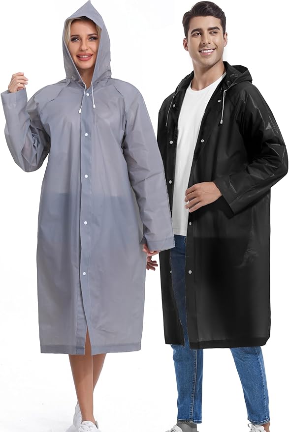 2PCS Rain Ponchos for Adults Reusable Rain Coats for Adults Rain Jackets Raincoats for Men Women
