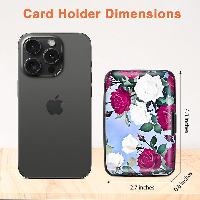 Mayski Credit Card Holder, RFID Blocking, Aluminum Alloy Hard Case, Small Mini Business Metal Wallet for Women Men, Rose