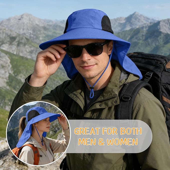 Sun Hat for Men Women with Neck Flap,UPF 50+ UV Protective Hiking Fishing Hats,Wide Brim Sun Hat for Women&Men
