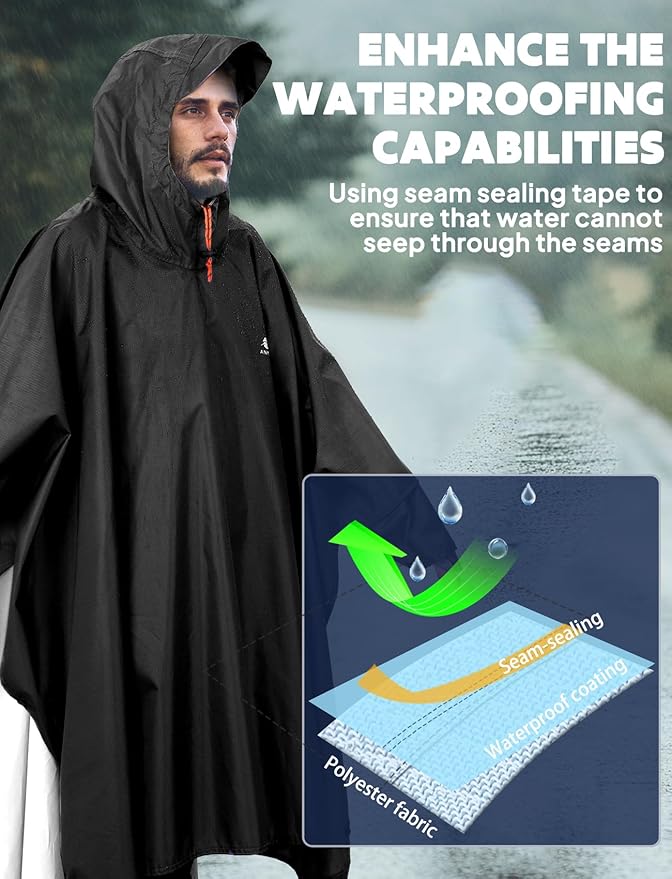 ANYOO Hooded Rain Poncho for Adults Waterproof Lightweight Rain Coat for Men Women Reusable Rain Jacket for Emergency Outdoor