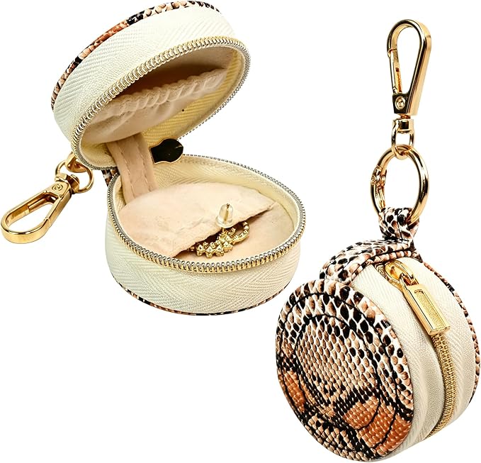 Portable Ring Keychain Holder for Gym and Travel - Jewelry Holder for Sports Bag, Compact Ring Earring Necklace Storage Case (snake pattern)