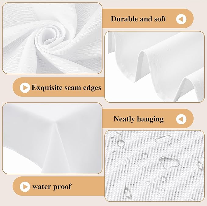 Oudain 2 Pcs 36 x 36 Inch Small Tablecloth Washable Fabric Folding TV Tray Table Cloth Polyester Solid Color Nightstand Cover for Bedside Table Side Outdoor Indoor(White, Classic Edge)