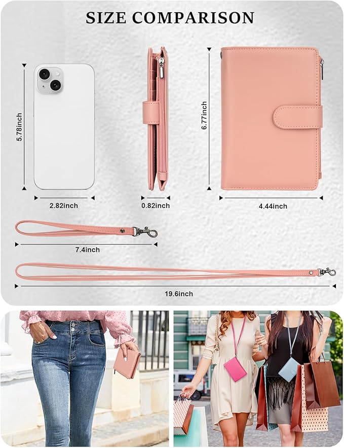 RFID Passport Holder for Women/Men Travel Gift, Large Capacity Passport Wallet, Family Travel Documents Organizer with Card/Airtag Slots, Zipper coin pocket, Cash Holder Passport Cover Case(Baby Pink)