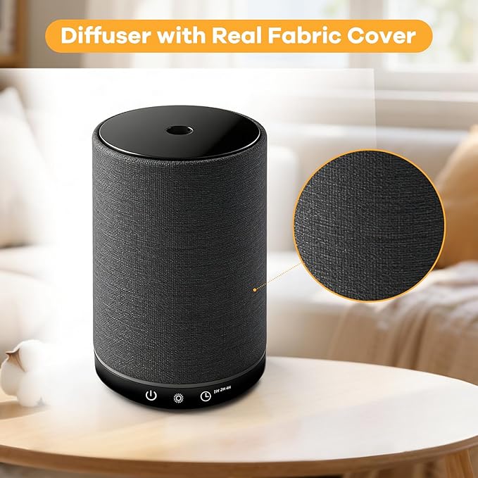 Essential Oil Diffuser with Fabric Cover 150ml Portable Aroma Diffuser Aromatherapy Oil Diffuser with 7 Colors LED, Scent Diffuser with Timer Function, Mini Humidifier for Bedroom Home Office