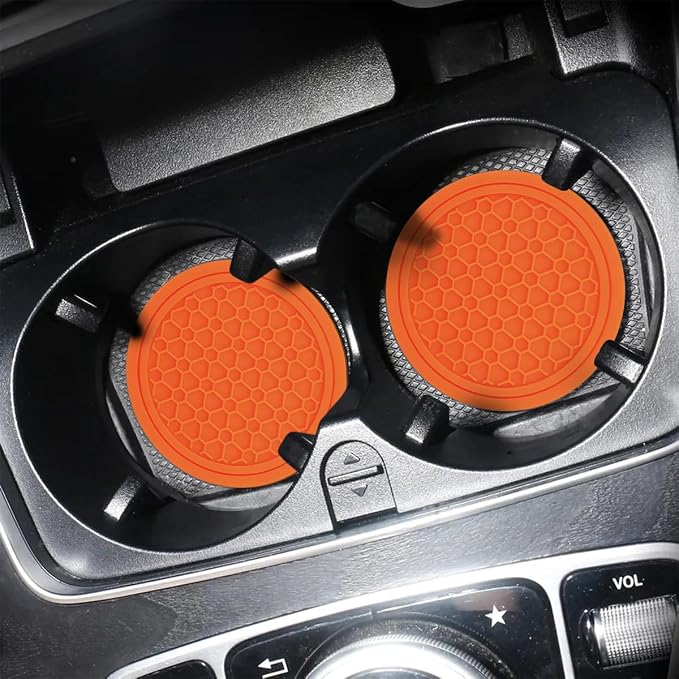 Mandark 4PCS Car Cup Holder Coasters, 2.75 Inch Non-Slip Insert Water Bottle Holder Pads, Dustproof Automotive Interior Accessories Mat, Universal for Vehicles, Trucks, RVs and More (Orange)