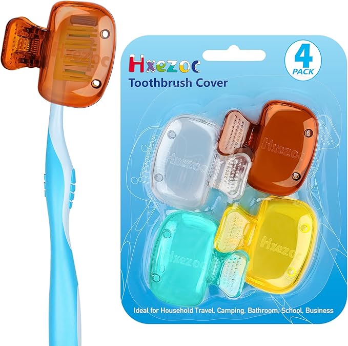Hxezoc 4 Pack Travel Toothbrush Head Covers Toothbrush Protector Cap Brush Pod Case Protective Portable Plastic Clip for Household Travel, School, Bathroom, Camping, Business