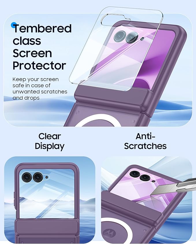 Magnetic for Motorola Razr 2025 Case/Razr 2024 Case,Hinge Protection, Screen Protector, Compatible with MagSafe, Translucent Frosted, Shockproof Slim Cover for Razr 2025/2024 -Purple
