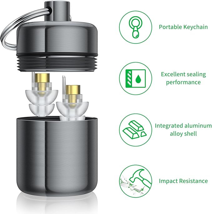 Urekt Ear Plug Carrying Case Keychain(2 Pack), Small Waterproof Metal Earplug Case Ear Plug Holder Container Great for Earplugs, Pills Case Pill Box and Jewelry Holder