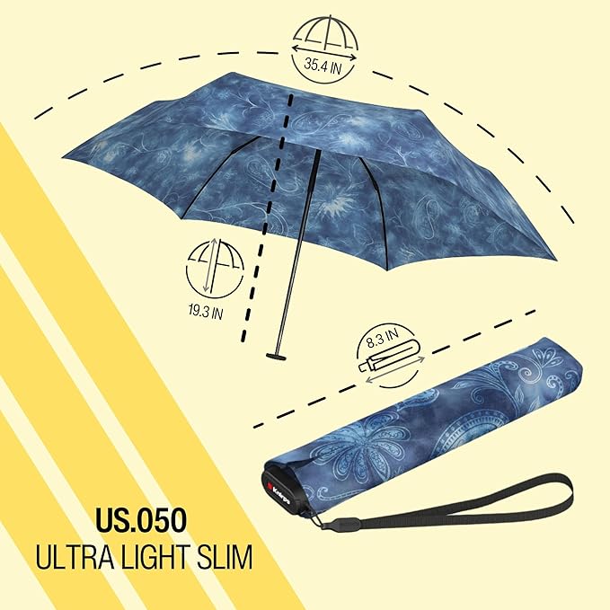 Knirps US.050 Ultra Light Pocket Size Manual Rain Umbrella with Carrying Case