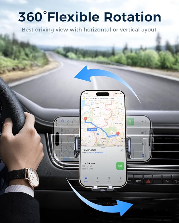MRGLAS 2026 Upgraded Phone Holders for Your Car with New Metal Hook Clip, Handy Air Vent Cell Phone Car Mount [One Hand Operation], Universal Automobile Cradle for iPhone Android and All Smartphones