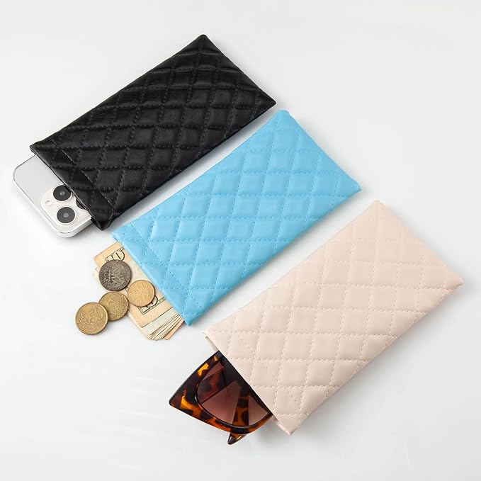 TRIUMPH VISION Squeeze Leather Sunglasses Pouch - 3 Pack Glasses Case Soft Eyeglass Sleeve Pouch Holder