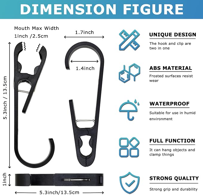 Laundry Hooks with Clips Hanger Closet Organizer Clamps Socks Boot Bras Towels for Bathroom Wardrobe Kitchen Office 4Pcs (Black)