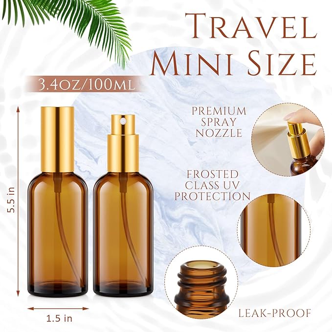 Tessco for you 20 Pcs 30/60/100 ml Glass Spray Bottles Frosted Empty Perfume Bottle Atomizer Refillable Clear Bottle with Fine Mist Sprayer Pump for Room Face Travel Business (Amber,3.4 oz)