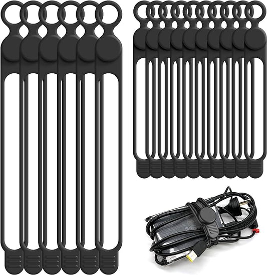 Silicone Cable Ties Cord Organizer for Cable Management, 16PCS 4.2" and 7.1" Reusable Cable Organizer Electronic Accessories for Home, Office, Kitchen, School, Travel (Black)