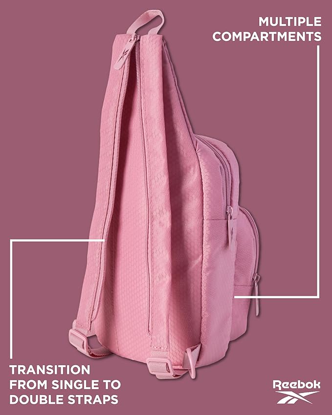 Reebok Unisex Crossbody Bag - Convertible Compact Durable Cross Body Bag for Women and Men - Gym and Travel Essentials, Size One Size, Cosmos Rose