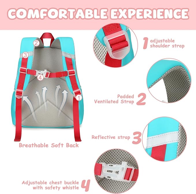 BTOOP Kids Backpack for Boys Girls 3-6, Preschool Kindergarten Backpack with Insulated Lunch Compartment & Chest Strap, Cute Lightweight School Travel Bag Fits A4 Folder
