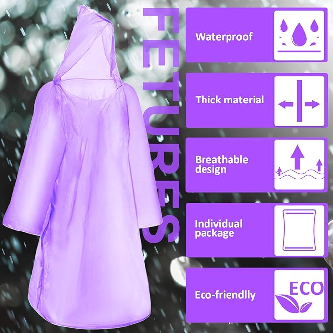 Pasimy 150 Pcs Disposable Rain Ponchos Bulk for Adults Emergency Ponchos with Hood for Man Women Travelling Camping Hiking