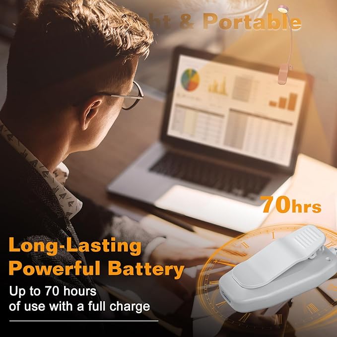 KTEBO Rechargeable Clip-On Book Light, 10-LED Bed Reading Lamp with 3 Color & 3 Brightness, USB-C, Up to 30-Hour Runtime, 360 Degree Gooseneck, Ultralight 1.4oz, Great Stocking Stuffers, Black & White