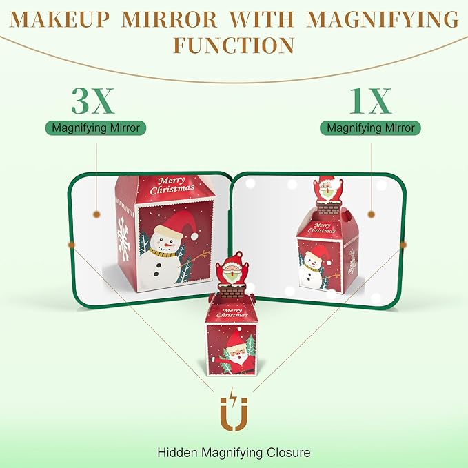 Kakuje Compact Mirror, 1X/3X Magnification LED Pocket Mirror with Nternal BIattery, Mini Mirror for Purse, Pocket,Travel and Present (Green)