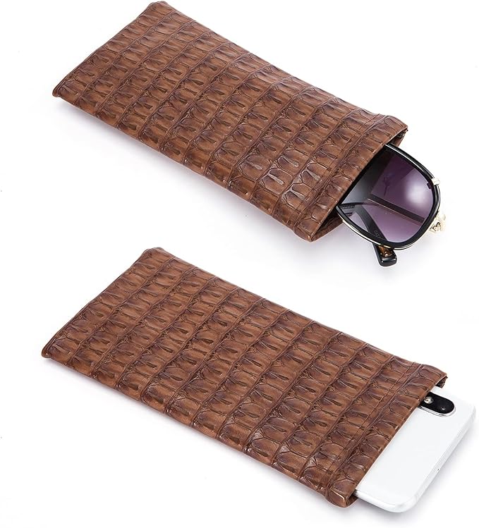 TRIUMPH VISION Squeeze Leather Sunglasses Pouch - 3 Pack Glasses Case Soft Eyeglass Sleeve Pouch Holder