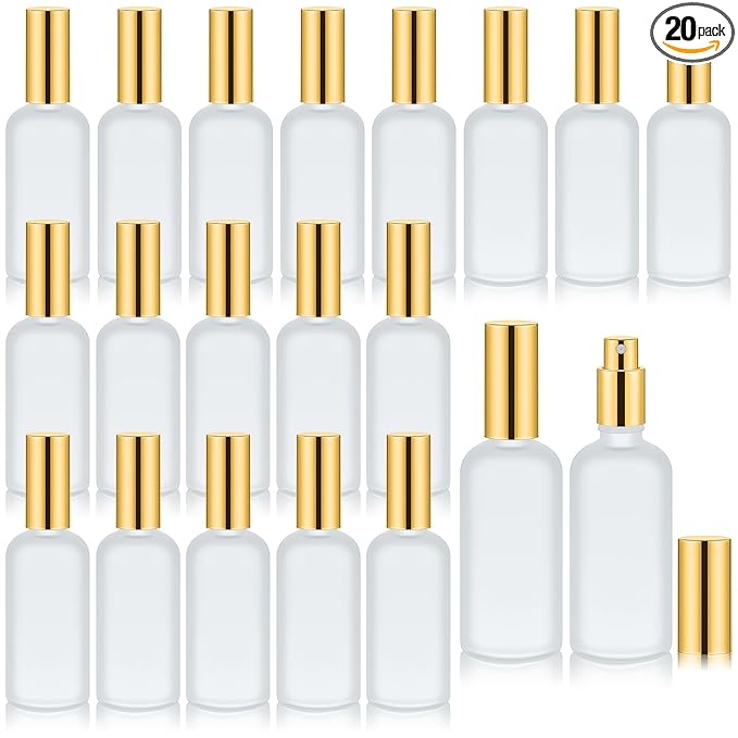 Tessco for you 20 Pcs 3.4 oz/100 ml Glass Spray Bottles Empty Perfume Atomizer Refillable Clear Decorative Empty Bottles with Fine Mist Sprayer Pump for Face Body Travel(Gold)