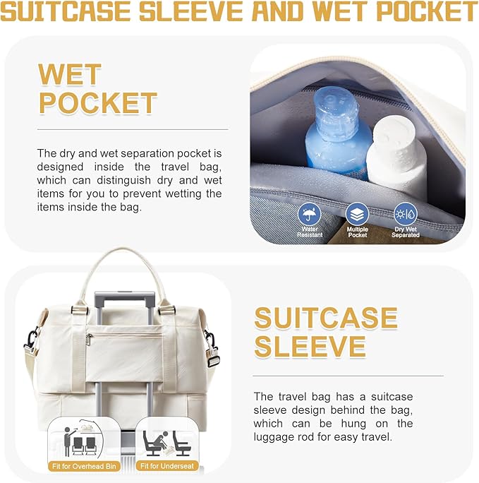 Travel Duffel Bag with Shoes Compartment, Overnight Weekender Bags for Women,Carry on Personal Item Bag