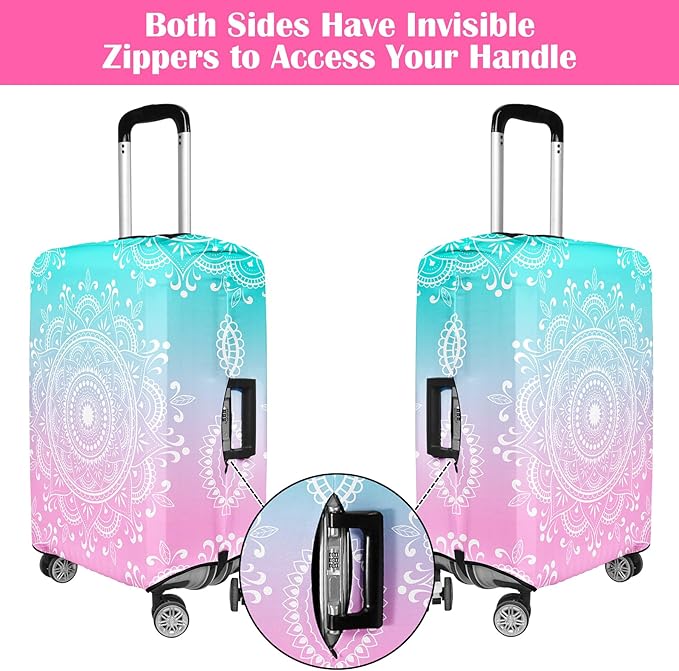 Luggage Covers for Suitcase Elastic Suitcase Covers Luggage Protector Anti-scratch Fits 24-26 Inch Pink Blue Mandala