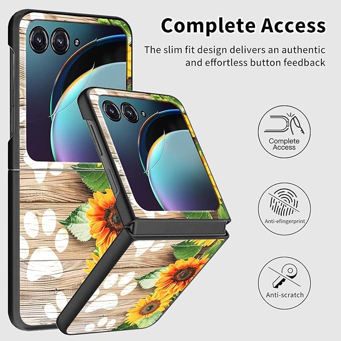 for Motorola Razr Plus 2025 Case,for Razor Plus 2025 Phone Case Cute Slim Hard PC Ultra-Thin Anti-Scratches Shockproof Protective Cover,Sunflower Wood Paw