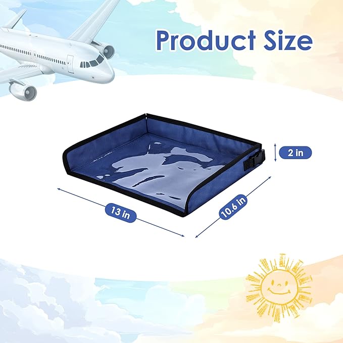 Kids Tray Table Cover, Airplane Tray Cover with Pockets, Airplane Travel Essentials for Kids, Portable Airplane Must Haves for Toddler on Plane or Train and Flying Supplies (Navy Blue)