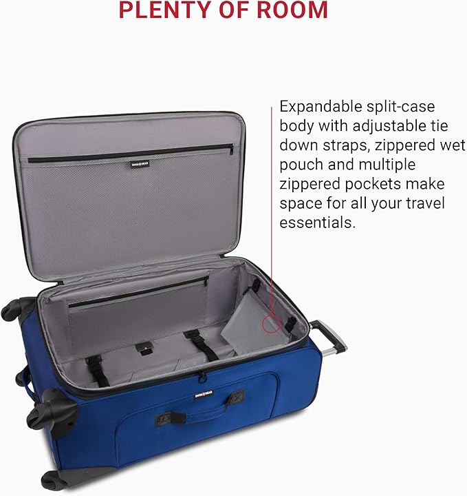 SWISSGEAR Sion Softside Expandable Spinner Luggage Durable Lightweight Travel Suitcase, Blue, Checked-Large