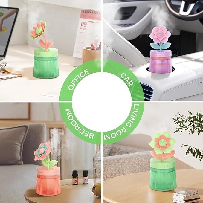 260ml Flower Mini Humidifier, Purple Gardenia Desktop Small Humidifiers, Personal Cool Mist Humidification, USB Desk Humidifier for Bedroom, Office, Travel & Indoor Plants